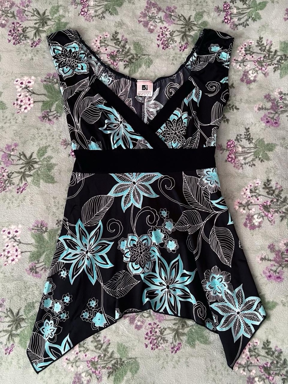ING Vintage Y2K Blue Abstract Floral Print Fairy Style Blouse 💙🧚‍♂️